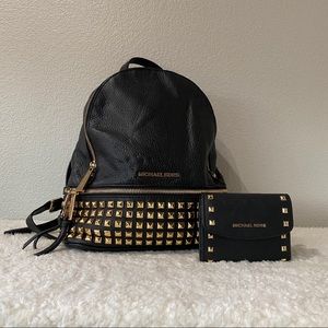 MICHAEL KORS Black Gold Studded Backpack Wallet